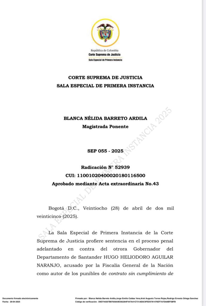 Corte Suprema absuelve al exgobernador de Santander Hugo Aguilar Naranjo por falta de pruebas 1 GpqF8ncXQAAO3fC