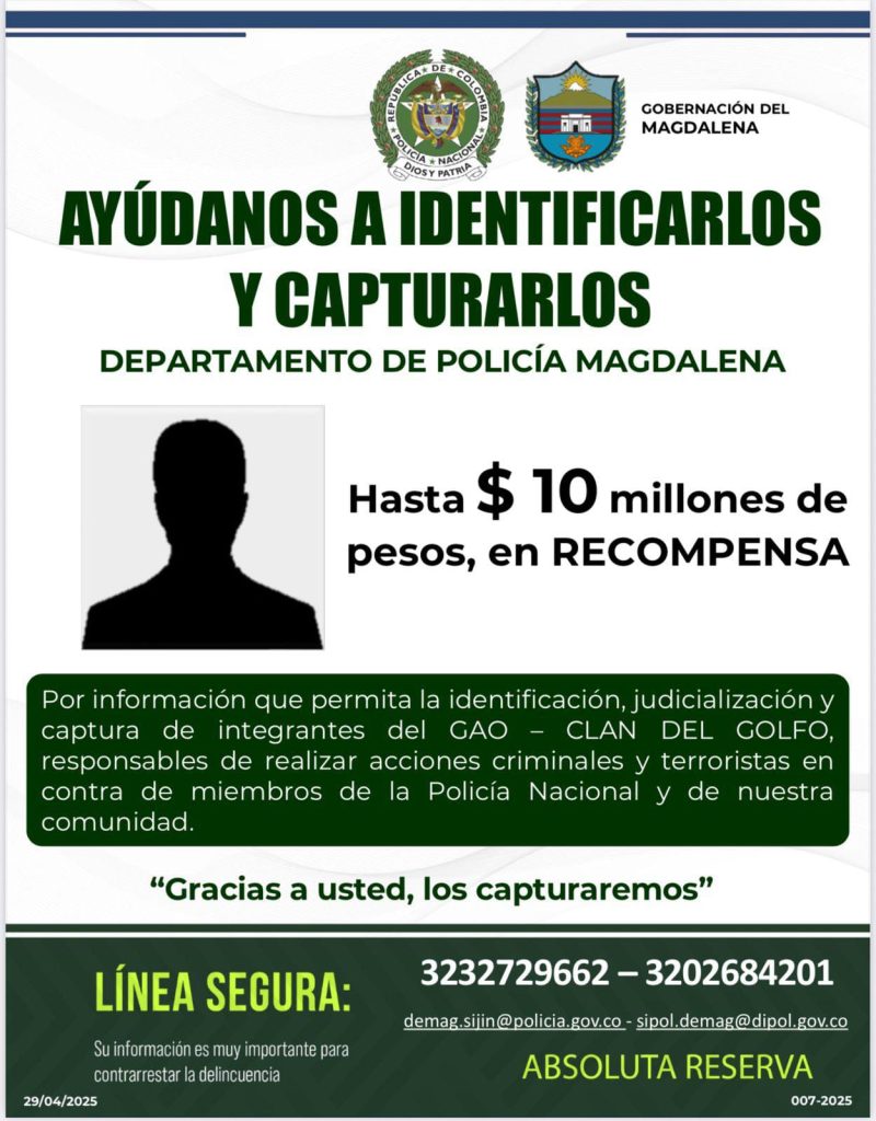 Gobernación del Magdalena y Policía ofrecen recompensas de hasta $10 millones por información de responsables de hostigamientos contra la fuerza pública 1 010d3db3 58ed 4f3e 9102 4d6311e0ca14 1