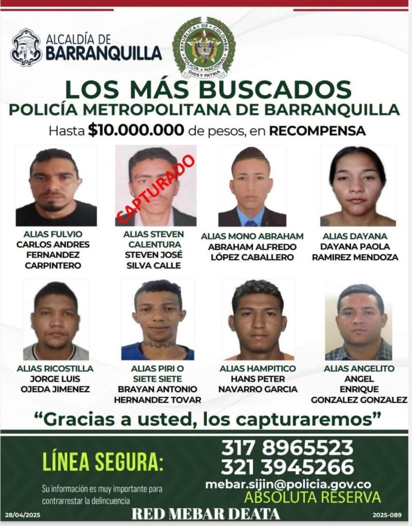 La Policía revela cartel con los ocho más buscados en Barranquilla 1 3f32d485 9074 4472 8a01 d6b2c1bcc930 1