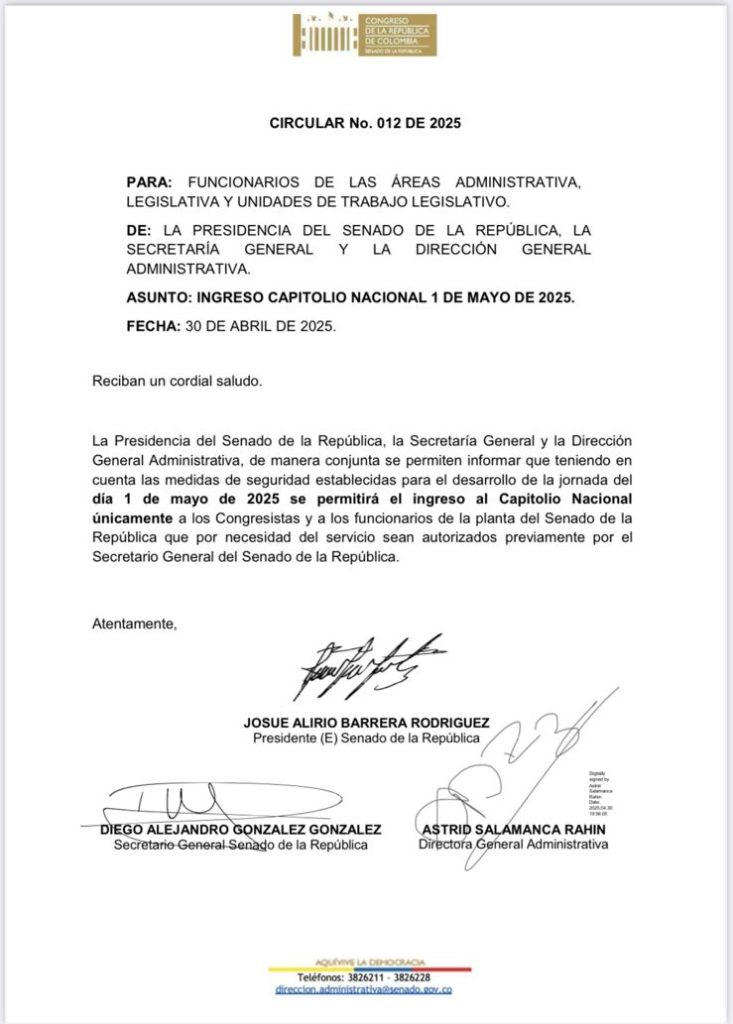 Senado restringe el ingreso al Capitolio durante radicación de la consulta popular del Gobierno Petro 1 Gp1BEK2WUAAvLaH