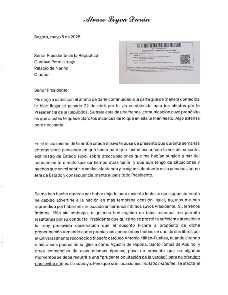 Álvaro Leyva vuelve a arremeter contra el presidente Petro en una nueva carta: lo llama "enfermo" y cuestiona su comportamiento internacional 1 GqQmPkHXUAAqzJ1