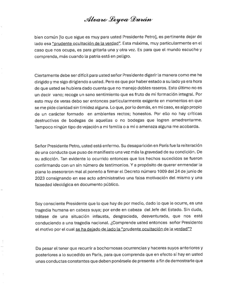 Álvaro Leyva vuelve a arremeter contra el presidente Petro en una nueva carta: lo llama "enfermo" y cuestiona su comportamiento internacional 2 GqQmRQaXYAAAz3O