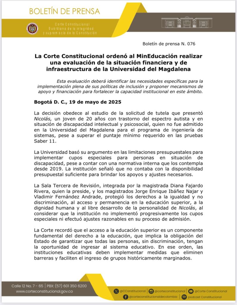 Corte Constitucional ordena al Ministerio de Educación evaluar situación financiera e infraestructura de la Universidad del Magdalena 1 GrUMFkyXsAAsvSj