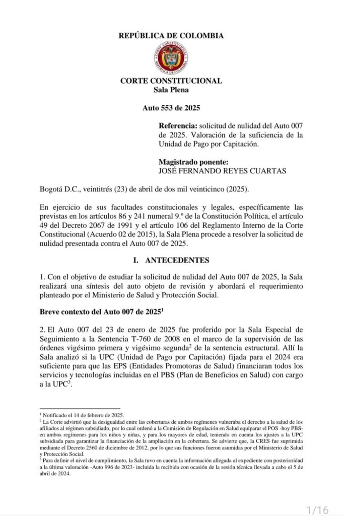 Corte Constitucional rechaza solicitud del Ministerio de Salud sobre el reajuste de la UPC 1 GrlfiJlWIAAhBqh