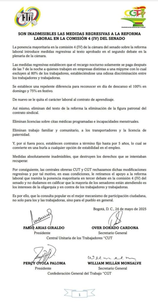 MinTrabajo y centrales obreras rechazan ponencia de la Comisión IV sobre la Reforma Laboral 1 GruVSHiXcAEqxlx