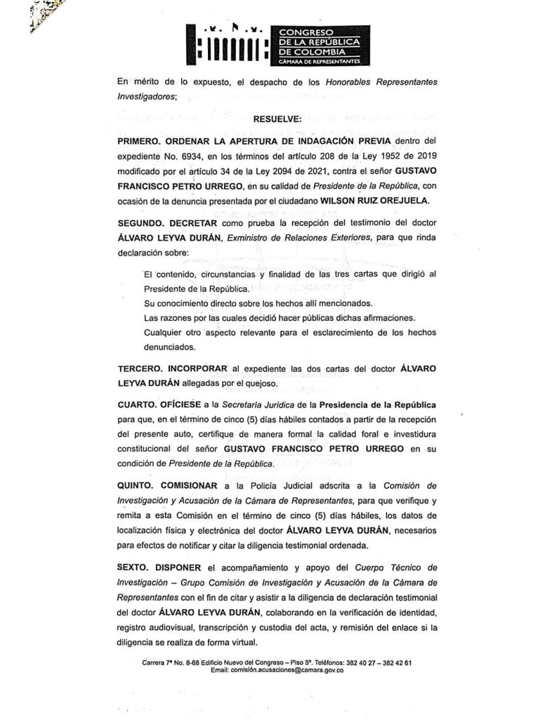 Indagación contra Petro: el Congreso entra a revisar las graves acusaciones de Álvaro Leyva 1 Camara 1