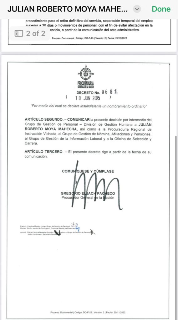 Procurador General declara insubsistente a funcionario en Vichada por presunta participación en política 2 GtaUYIVWoAAcGBj