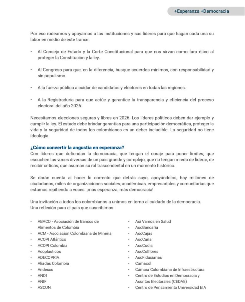 Más de 80 organizaciones advierten sobre el riesgo que enfrenta la democracia en Colombia 2 GtpC6wsWsAAeT A