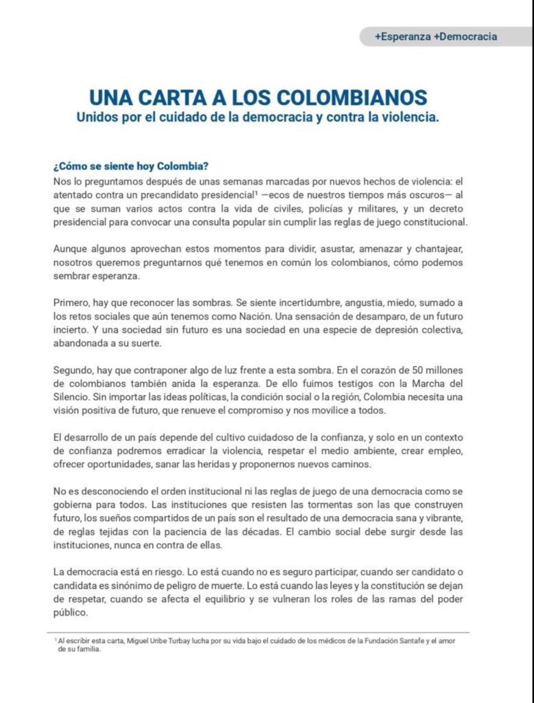 Más de 80 organizaciones advierten sobre el riesgo que enfrenta la democracia en Colombia 1 GtpC6xHbAAAGPFO