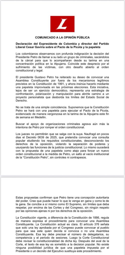 César Gaviria critica encuentro de Petro con cabecillas criminales en Medellín 1 GuNVyhUWEAA5I3P