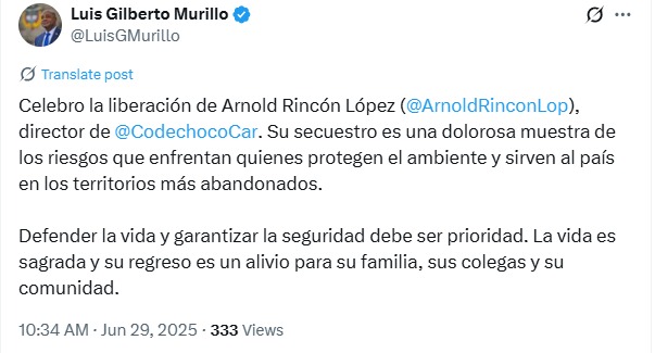 Liberado Arnold Rincón, director de Codechocó, tras más de 60 días de secuestro 1 Gun1829W4AAAaSz