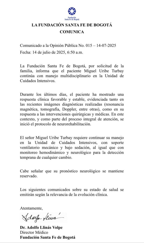 Fundación Santa Fe confirma mejoría en Miguel Uribe e inicia fase de neurorehabilitación 1 Gv0NlLGXkAENXaz 1
