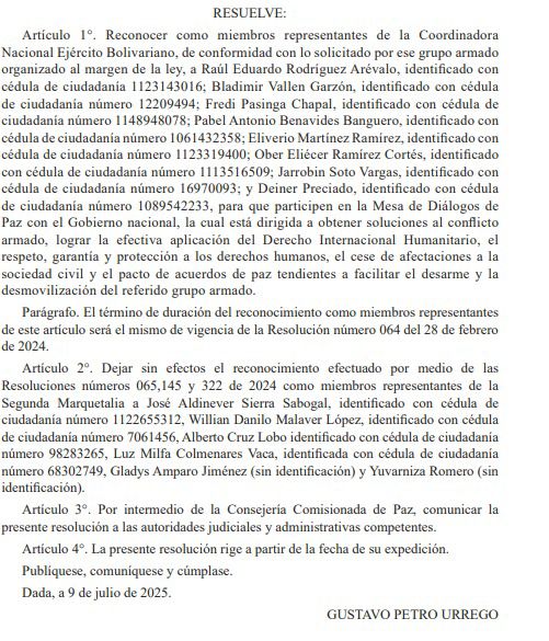 Gobierno retira estatus de negociadores de paz a seis miembros de la Segunda Marquetalia 1 Gv2t3 rW8AA6wFb