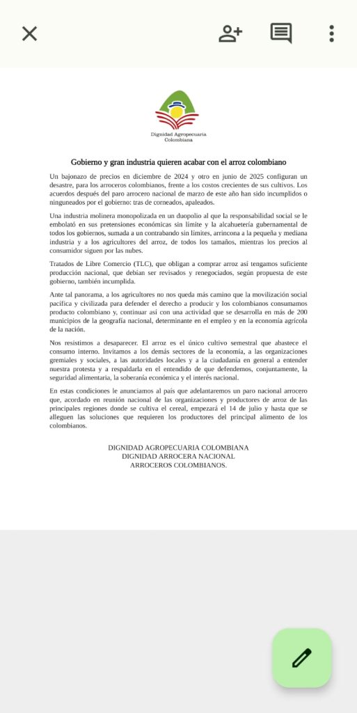 Arroceros del Huila y Tolima anuncian paro indefinido desde el 7 de julio por crisis en precios 1 GvMaIVmWUAAlW 5