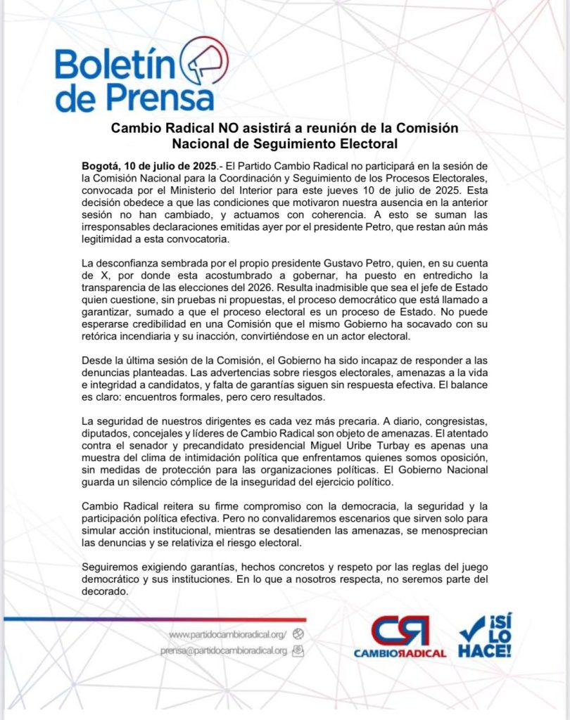 Cambio Radical se retira de la Comisión Electoral convocada por el Gobierno 1 Gvft4rtWMAAkp x