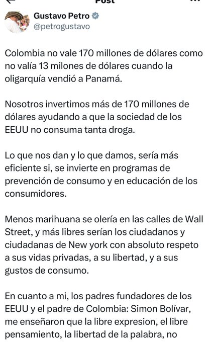 Petro defiende soberanía y critica recorte de ayudas de EE.UU.: “Colombia no está en venta” 2 GwoJGfpWYAA09N0