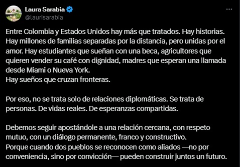 "Más que tratados, hay sueños": Laura Sarabia pide mantener relación cercana con EE. UU. en medio de tensión diplomática 1 Motos 000 2