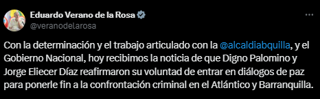 Alias 'Castor' y Digno Palomino “reafirmaron” su “voluntad de paz”, según el gobernador Eduardo Verano 1 image 7