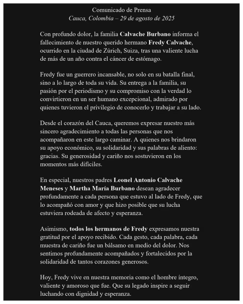 Fallece en Zúrich el periodista Fredy Calvache, tras una valiente lucha contra el cáncer 1 Calveche 2
