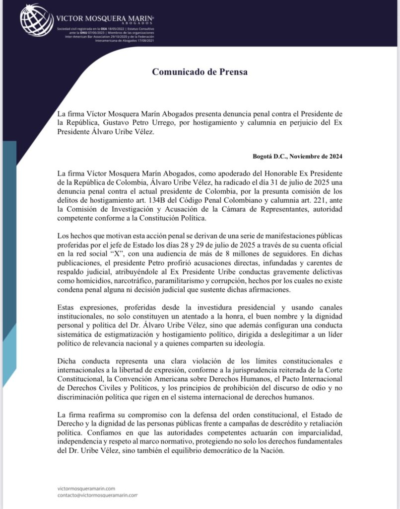 Uribe contraataca: denuncian a Petro por calumnia y hostigamiento en la Comisión de Acusación 1 GxRHS12WEAAGk3s 1