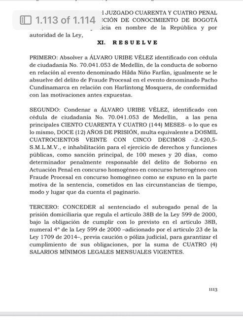 Histórico fallo judicial: Álvaro Uribe condenado a 12 años de prisión por soborno y fraude procesal 1
