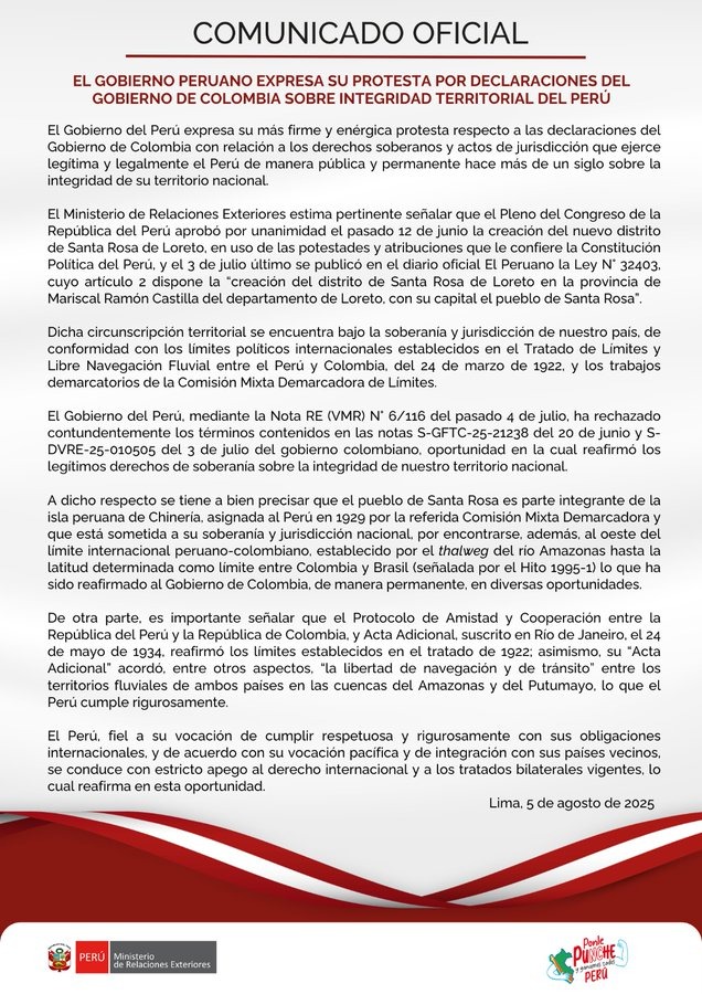 Perú rechaza con firmeza declaraciones de Petro sobre isla en disputa: invoca tratado de 1922 1