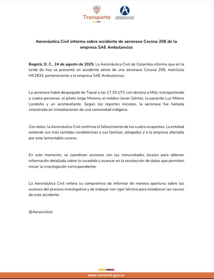 Avión ambulancia se accidenta en Vaupés: cuatro personas fallecieron 3 GzJKrMZW0AAoyyg