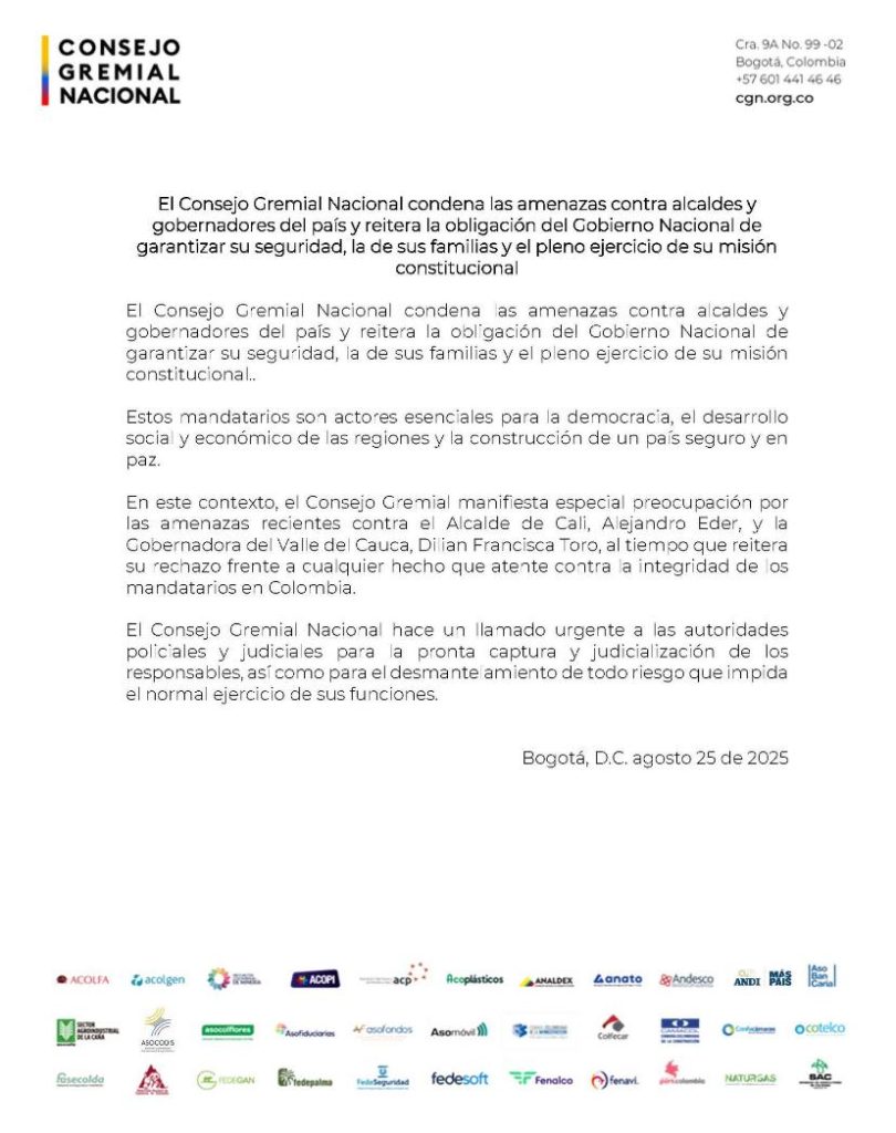 Consejo Gremial rechaza amenazas contra alcaldes y gobernadores y exige garantías de seguridad 2 GzMpfIHXQAAn2Xl