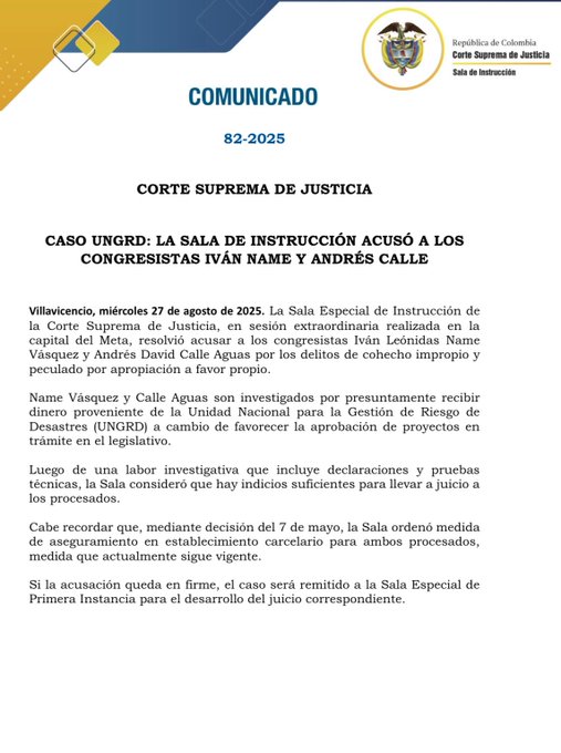 Corte Suprema llama a juicio a Iván Name y Andrés Calle por presuntos sobornos ligados a agenda del Gobierno 1 GzYDx23XUAA ub1