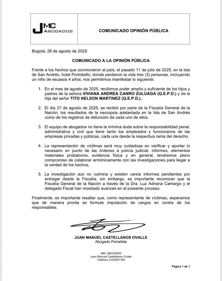 Caso familia fallecida en hotel de San Andrés: “La responsabilidad es clara”, asegura abogado de la familia 1 Gzc 79oXkAAzMZ4