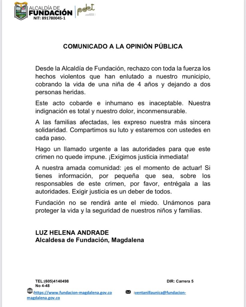$20 millones de recompensa ofrecen por responsables de asesinato de niña de 3 años en Fundación 1 WhatsApp Image 2025 08 28 at 5.47.34 AM