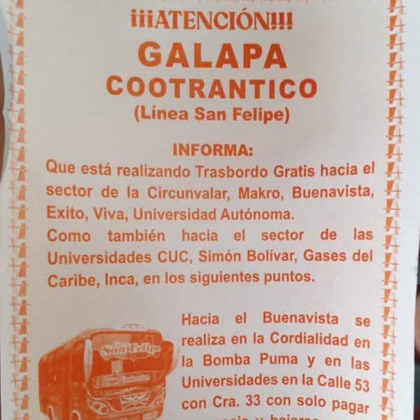 ¡Buena noticia para los viajeros de Galapa! Cootrantico lanza trasbordo gratis en línea San Felipe 2 543121628 1188410986638062 4223316773610160241 n