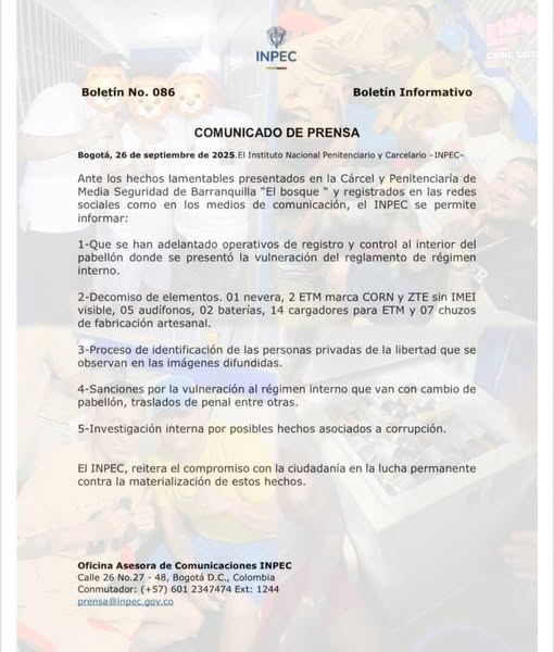 Escándalo en cárcel El Bosque: presos celebran con cervezas y celulares, Inpec habla de “posible corrupción” 1 555805342 1247005194107612 7713497315090431931 n