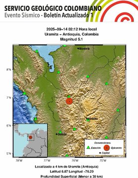 Sismo de magnitud 5.1 sacudió Uramita, Antioquia en la madrugada 1 G0ymuQZXYAAsZma