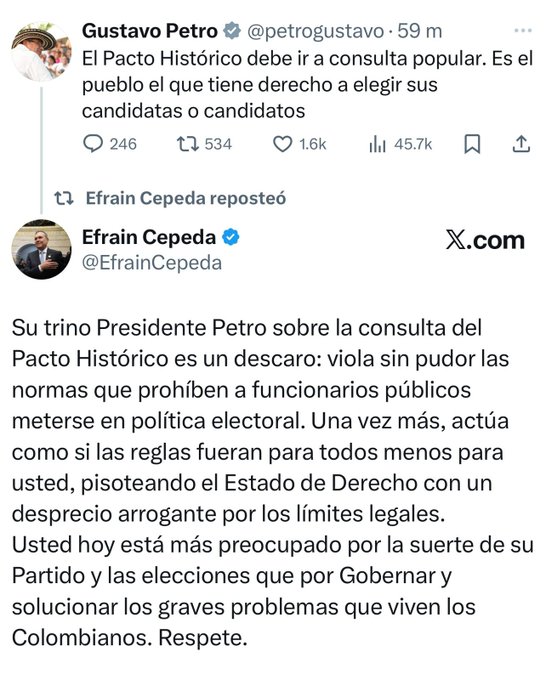 "Es un descaro": Efraín Cepeda acusa a Petro de participación indebida en política 1