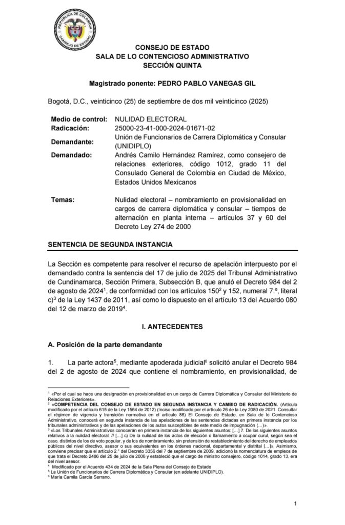 Consejo de Estado tumba nombramiento diplomático en México y pide proteger la carrera diplomática 1 G1yBzHyXsAALwo5