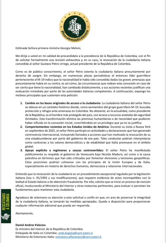 Daniel Palacios pide a Italia revisar y eventualmente revocar ciudadanía italiana de Gustavo Petro 1 G2A2U2kXYAAFK7U 1