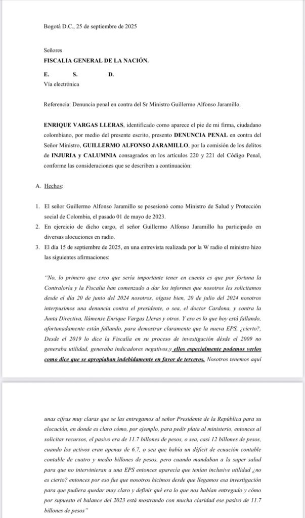 Hermano de Germán Vargas Lleras denuncia penalmente al ministro de Salud y pide medida de aseguramiento 1 G2A RPrXgAAipIi