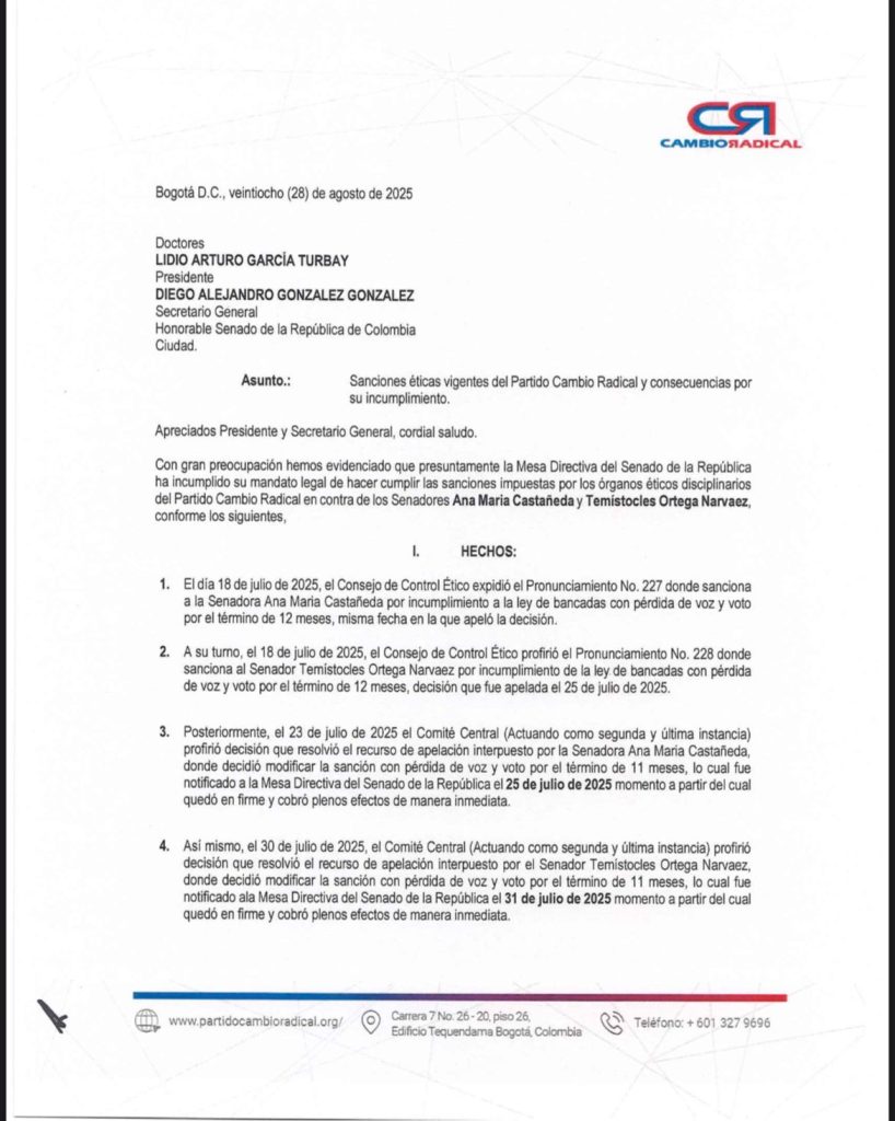 Cambio Radical exige al Senado acatar sanciones contra sus senadores Ana María Castañeda y Temístocles Ortega 2 Gz2VKcBXUAArEFw
