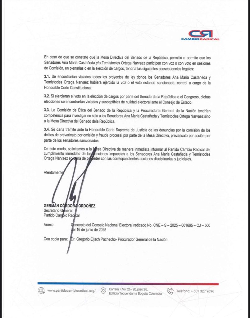 Cambio Radical exige al Senado acatar sanciones contra sus senadores Ana María Castañeda y Temístocles Ortega 4 Gz2VL LXwAAaNpL