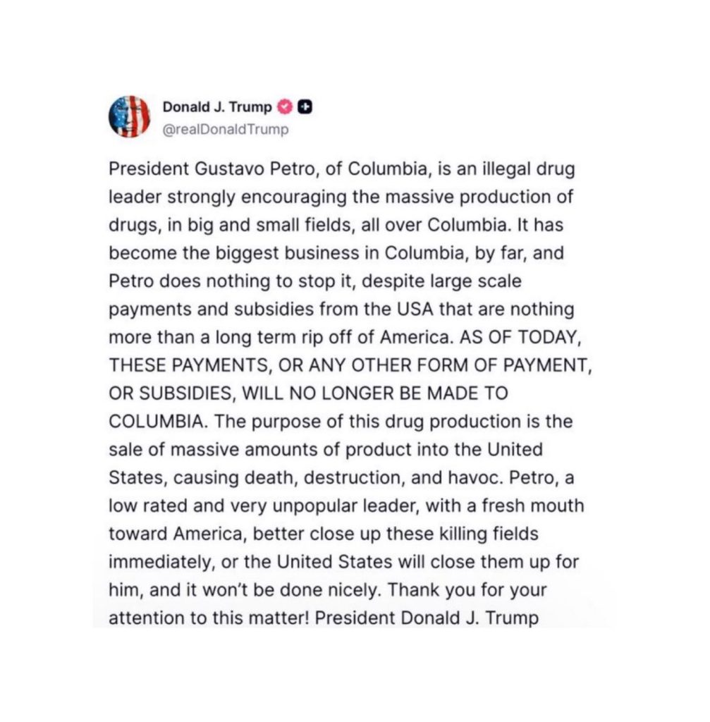“¡Adiós subsidios, hola crisis!”: Donald Trump corta toda ayuda a Colombia y acusa a Gustavo Petro de liderar el narcotráfico 1 71259f98 2022 4dcd 8b53 196e8537b22a