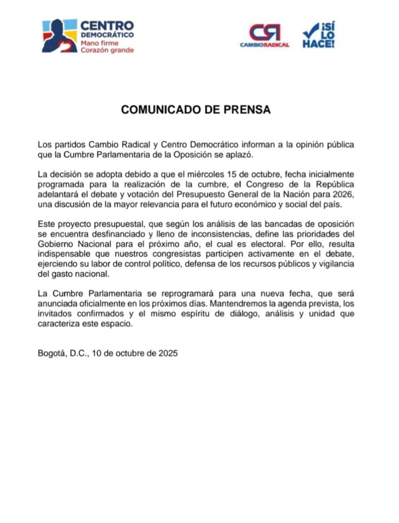 Aplazada ‘Cumbre de la Oposición’: uribistas y vargaslleristas reprograman su encuentro por debate del Presupuesto 2026 1 G25nDW5XUAAtvu9 1