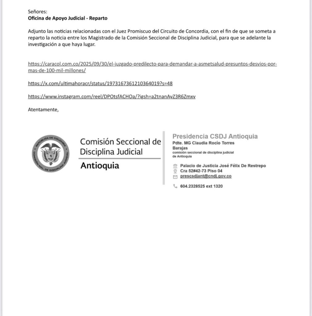 🔍 Juez de Concordia investigado por pagos sospechosos en EPS Asmet Salud 1 G2QemJmWwAA8ufd