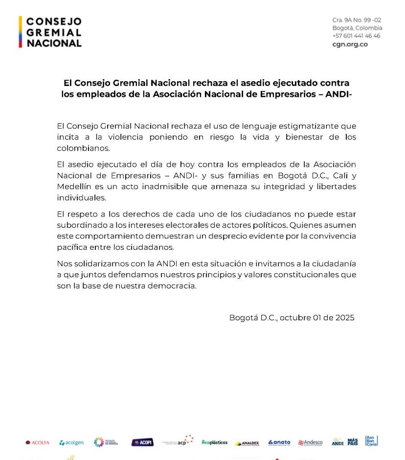 Consejo gremial se pronuncia tras ataque a la ANDI y muestra solidaridad 1 G2QqMd WsAASa3L