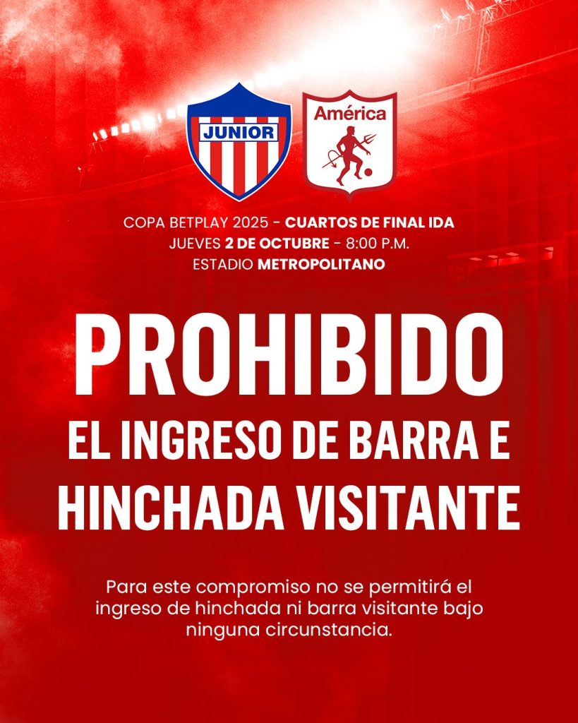 Junior cierra filas: estadio Metropolitano solo tendrá hinchas rojiblancos esta noche 1 G2Qqhe8XoAA91jW