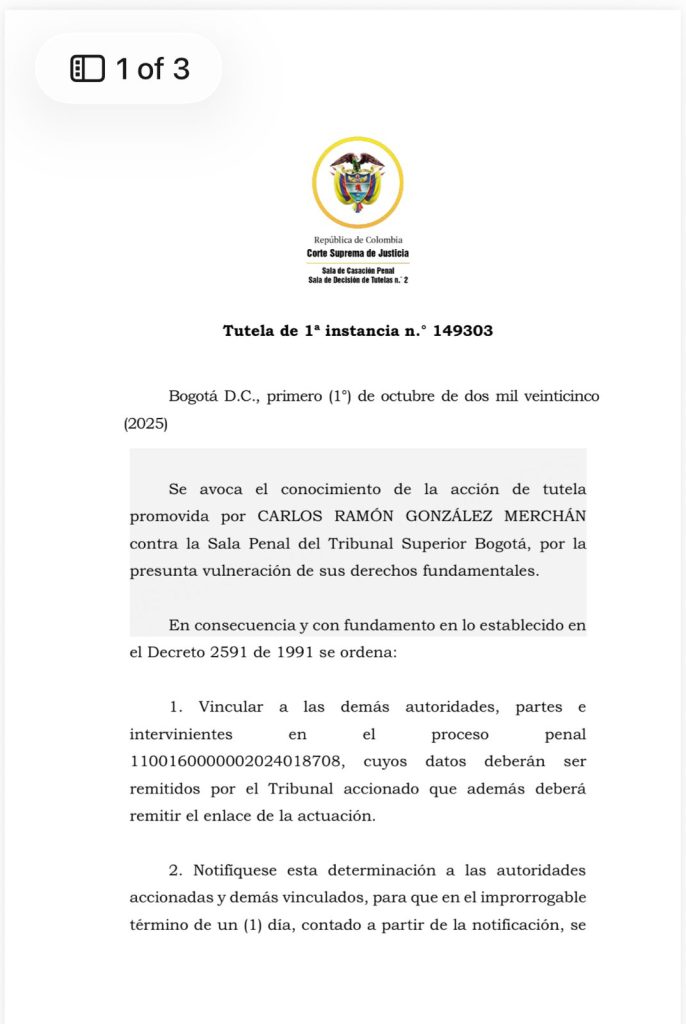 Corte Suprema estudiará tutela de Carlos Ramón González, pero mantiene en firme circular roja de Interpol 1 G2WMROHWMAA69OQ 1