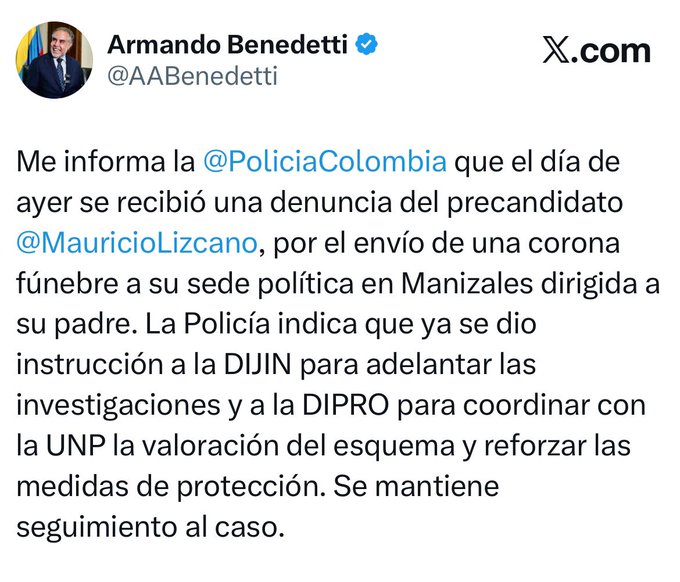 Gobierno reforzará seguridad del padre de Mauricio Lizcano tras amenaza en Manizales 1 G2qMRfJWEAAsztK 1