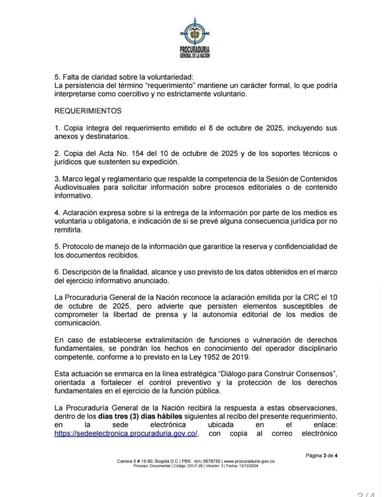 Procuraduría lanza dura advertencia a la CRC por intento de “vigilar” contenidos de medios: alerta riesgo a la libertad de prensa 2 G3OyMhhWsAI7xi8