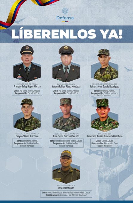Exigen liberación inmediata de militares y policías secuestrados por el ELN y disidencias de las FARC: “Colombia los espera” 1 G3ZHjx1WQAARZop 1