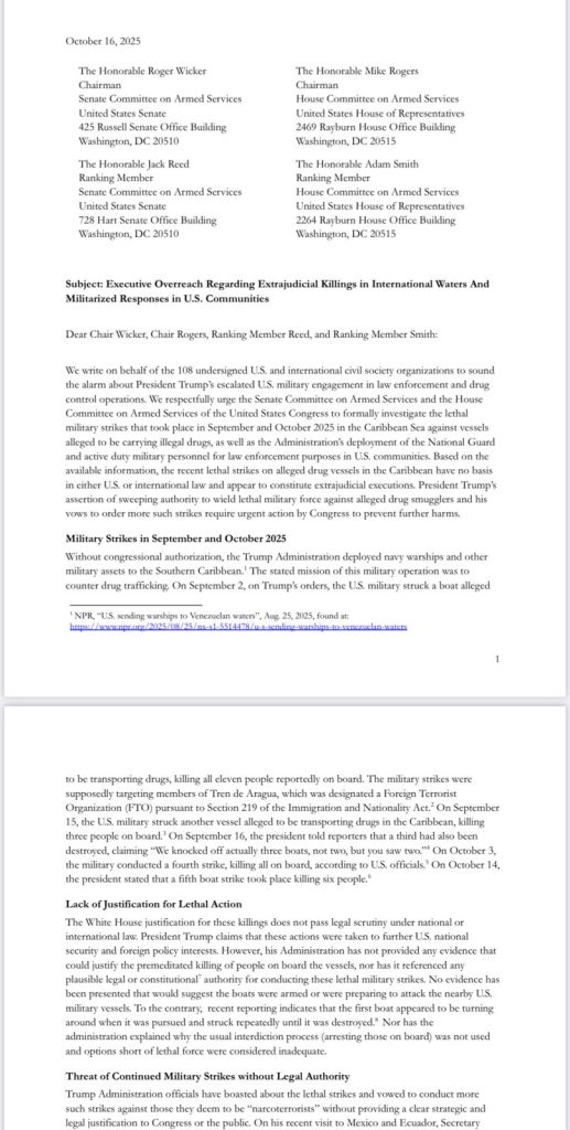 Organizaciones internacionales piden al Congreso de EE. UU. investigar ataques militares en el Caribe 2 G3dICQAXIAARngR